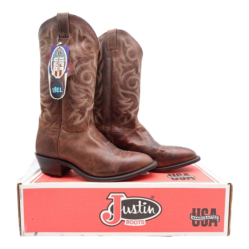 Justin 2704 Cowboy Boots Mens 10 EE Tan Distressed Vintage Goat Leather NWT